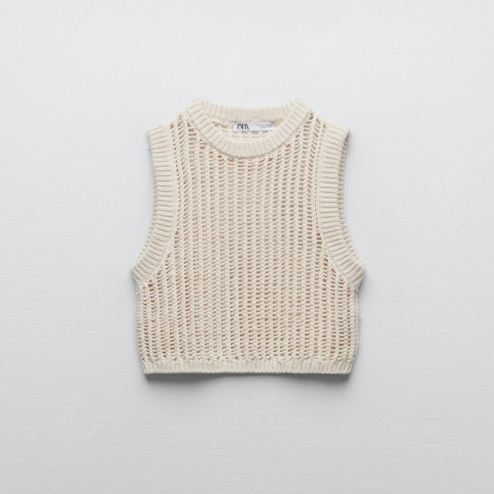 ZARA TOP PUNTO CROP CRUDO crotchet top